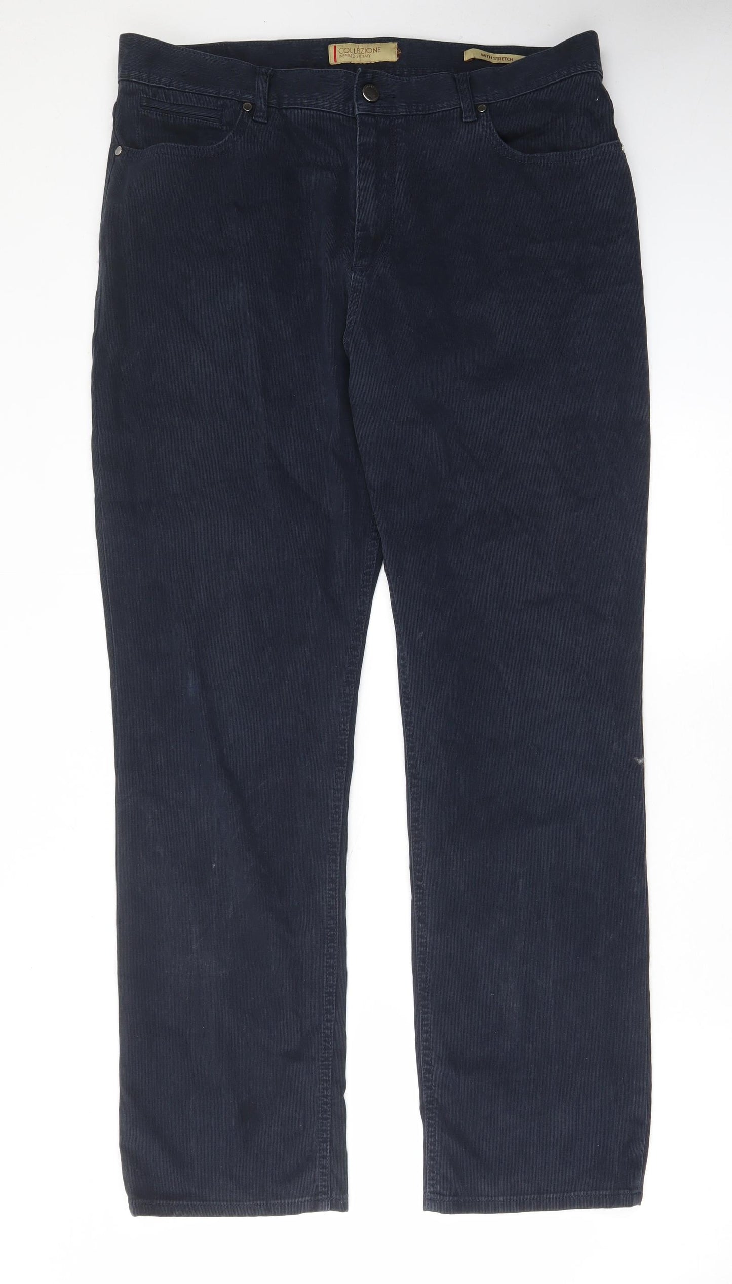 Marks and Spencer Mens Blue Cotton Straight Jeans Size 36 in L31 in Regular Zip - Pockets, Belt Loops