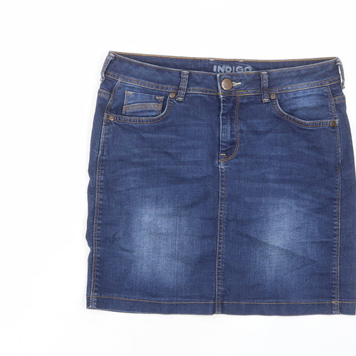 Indigo Womens Blue Cotton A-Line Skirt Size 10 Zip - Pockets, Belt Loops