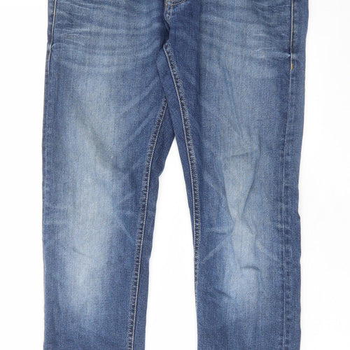 Marks and Spencer Mens Blue Cotton Straight Jeans Size 32 in L29 in Slim Zip - Pockets, Belt Loops