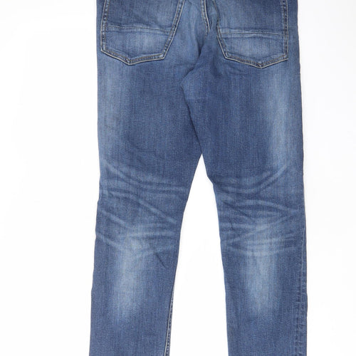 Marks and Spencer Mens Blue Cotton Straight Jeans Size 32 in L29 in Slim Zip - Pockets, Belt Loops