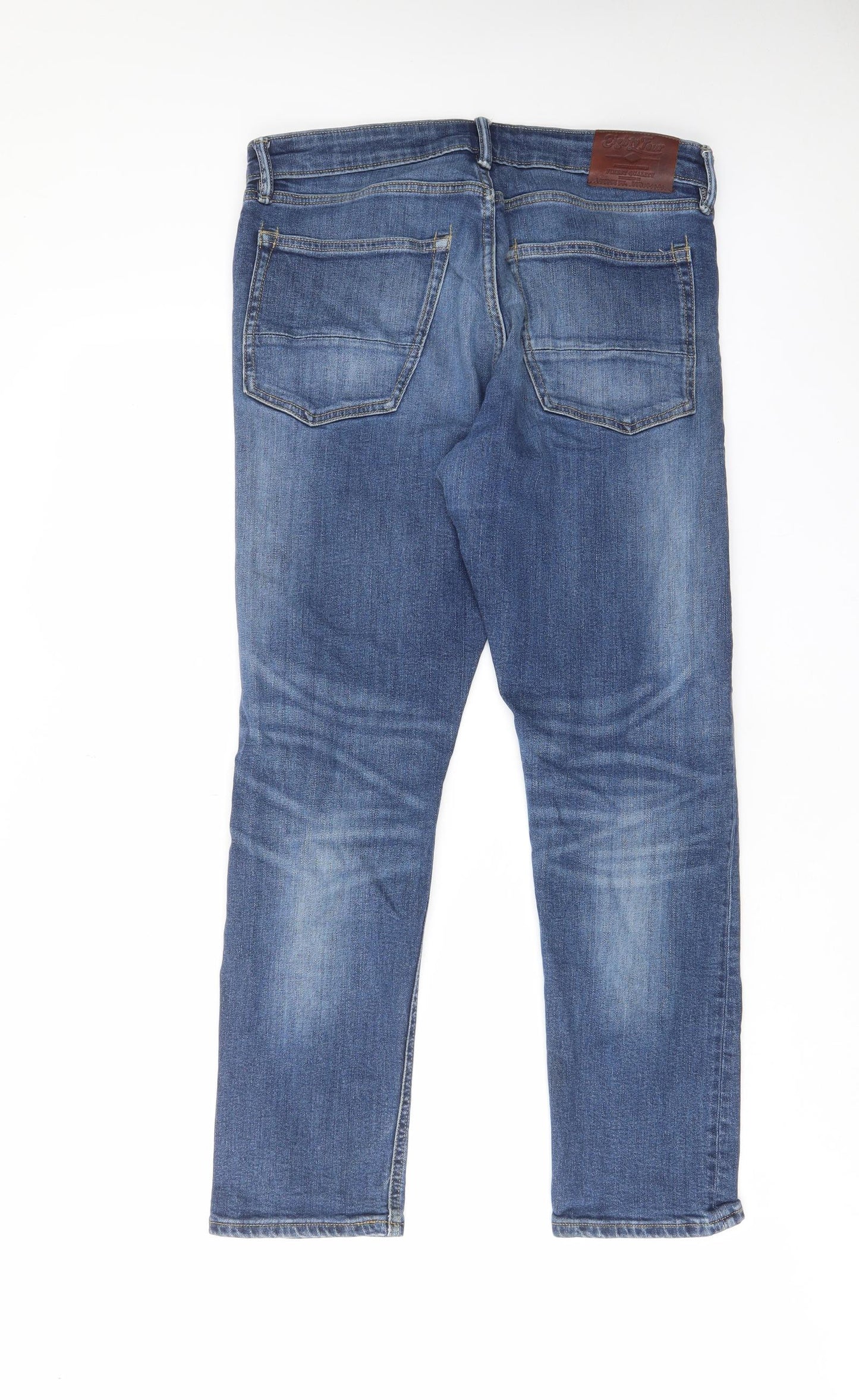 Marks and Spencer Mens Blue Cotton Straight Jeans Size 32 in L29 in Slim Zip - Pockets, Belt Loops