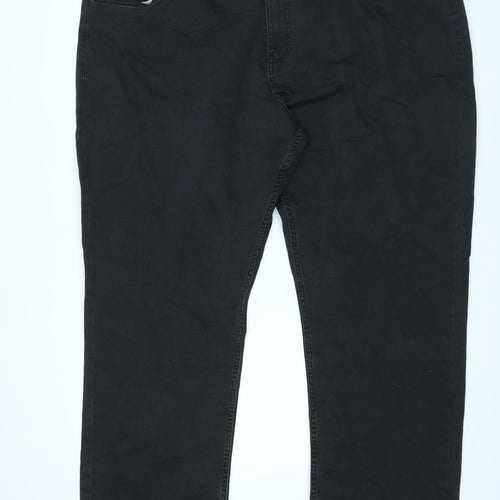Jacamo Mens Black Cotton Straight Jeans Size 52 in L31 in Regular Zip - Cropped