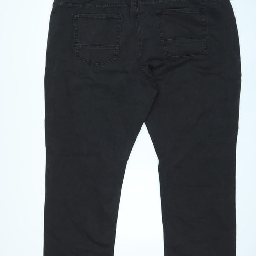 Jacamo Mens Black Cotton Straight Jeans Size 52 in L31 in Regular Zip - Cropped