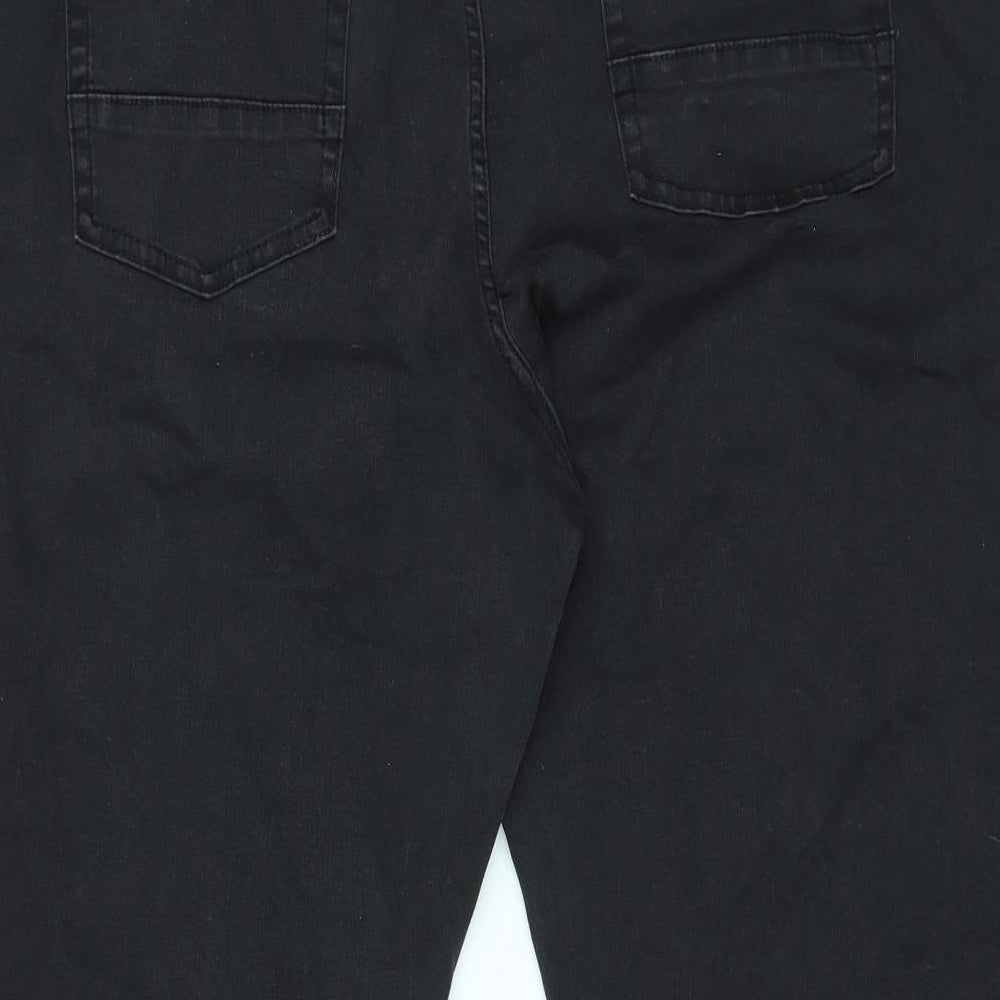 Jacamo Mens Black Cotton Straight Jeans Size 52 in L31 in Regular Zip - Cropped