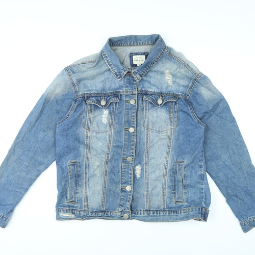WAX JEAN Womens Blue Jacket Size M Button - Distressed Look