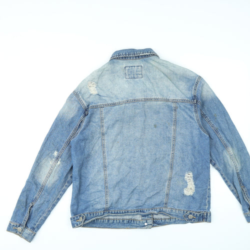 WAX JEAN Womens Blue Jacket Size M Button - Distressed Look