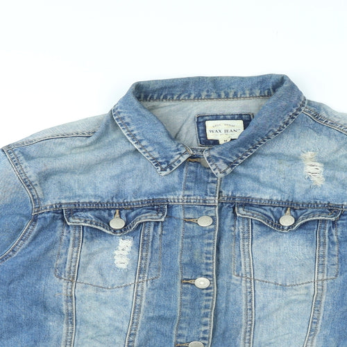 WAX JEAN Womens Blue Jacket Size M Button - Distressed Look