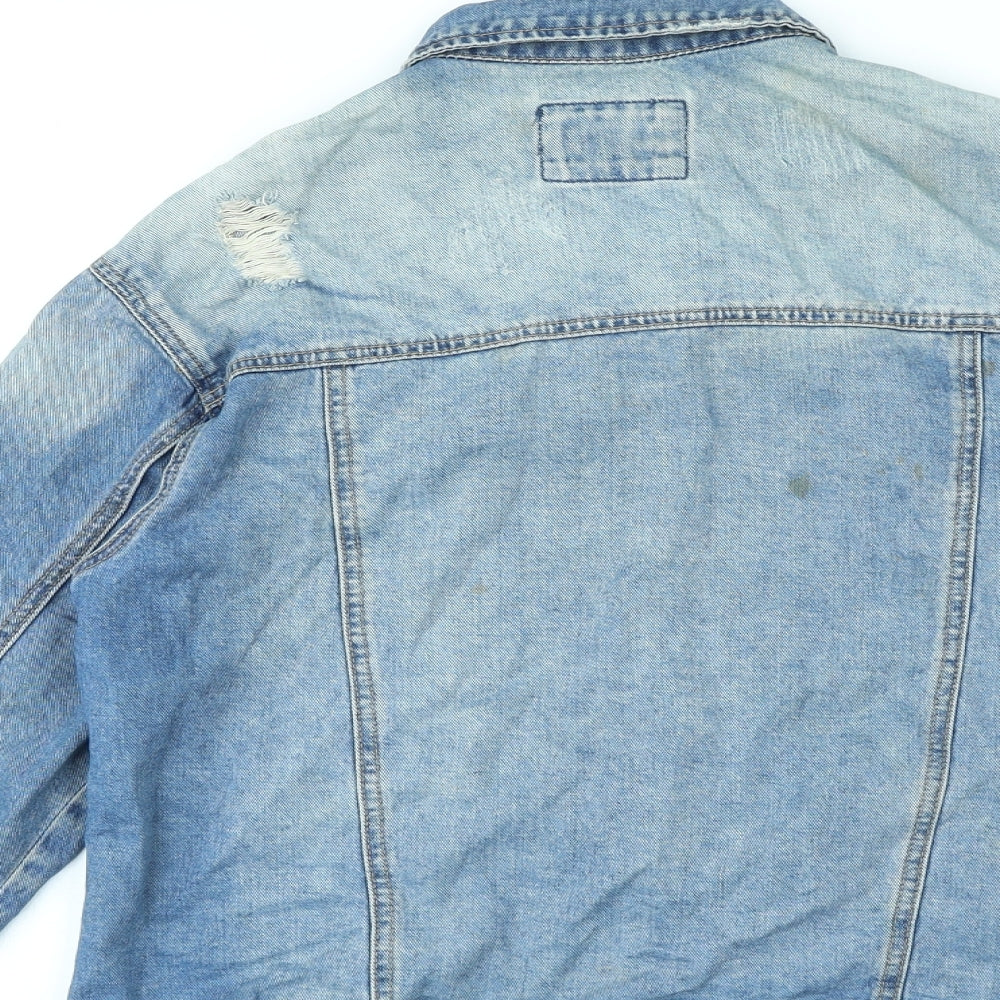 WAX JEAN Womens Blue Jacket Size M Button - Distressed Look