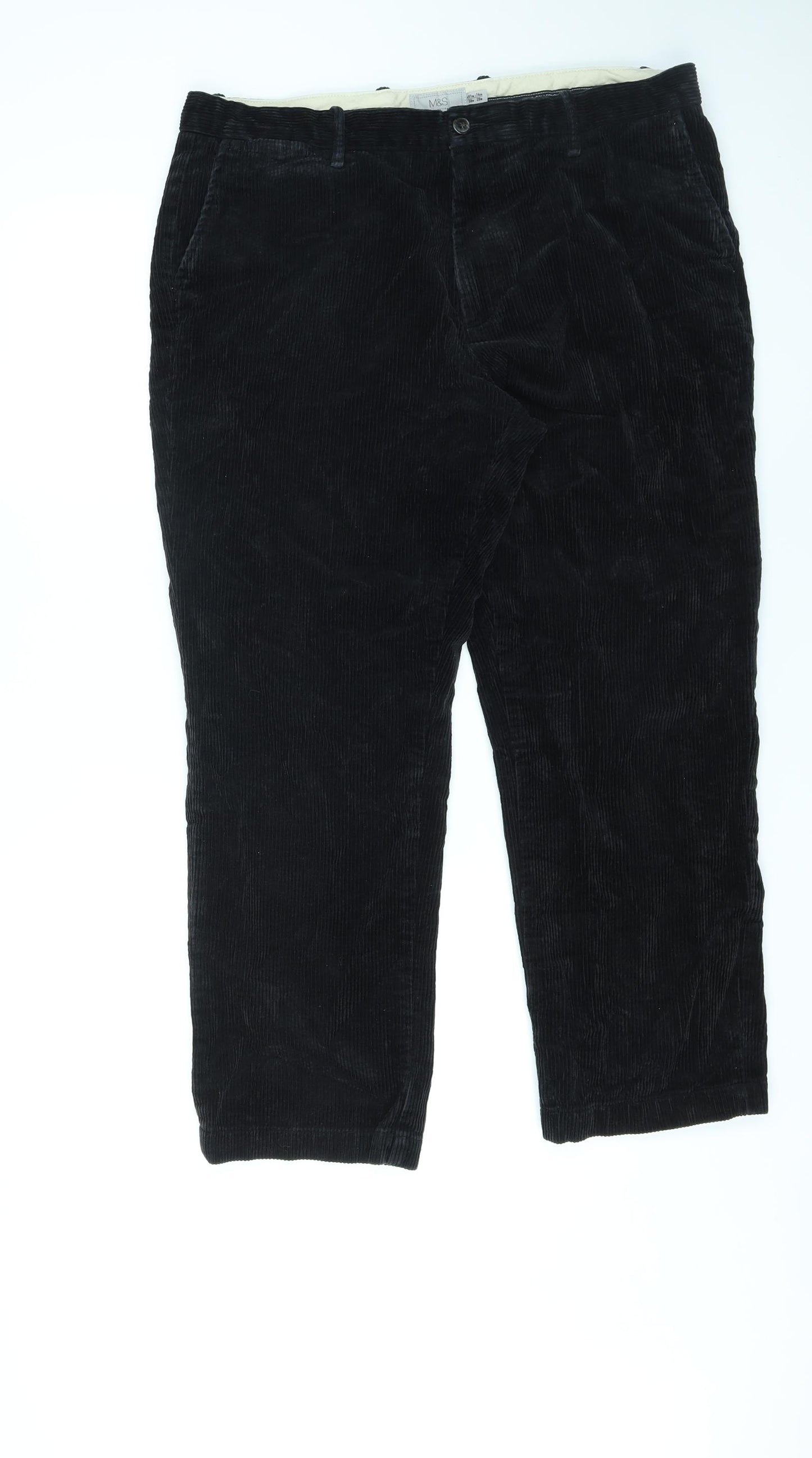 Marks and Spencer Mens Black Cotton Trousers Size 38 in L29 in Regular Zip