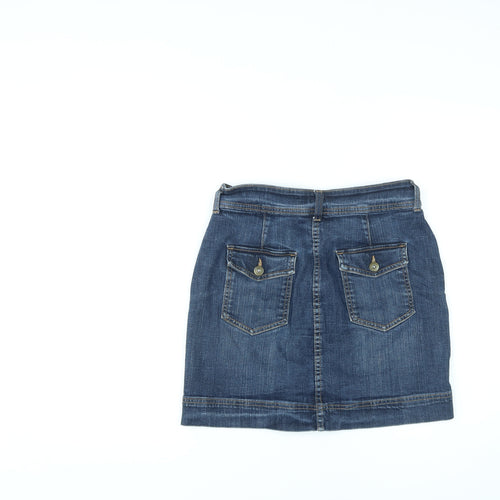 F&F Womens Blue Cotton Mini Skirt Size 8 Button