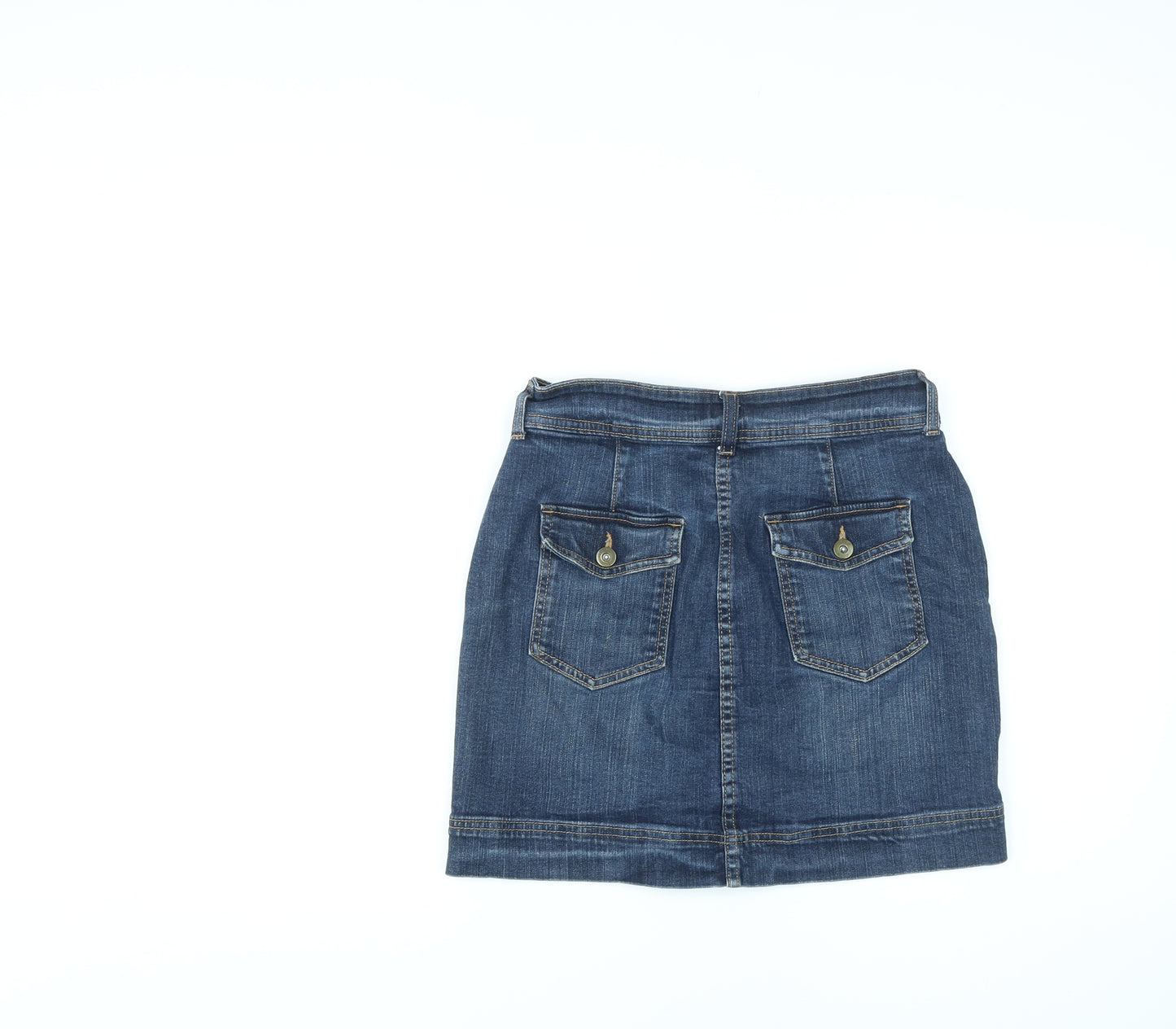 F&F Womens Blue Cotton Mini Skirt Size 8 Button