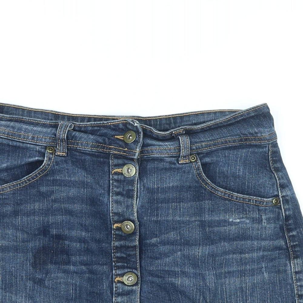 F&F Womens Blue Cotton Mini Skirt Size 8 Button