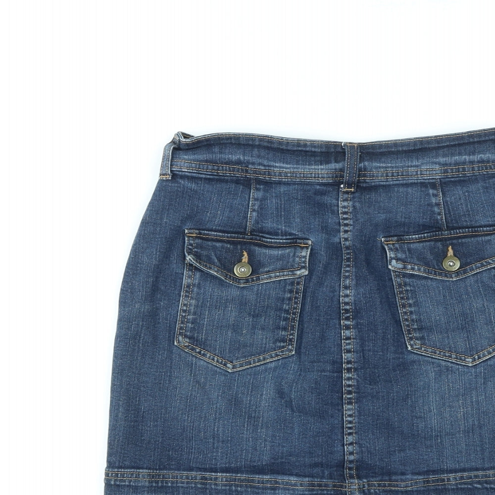 F&F Womens Blue Cotton Mini Skirt Size 8 Button