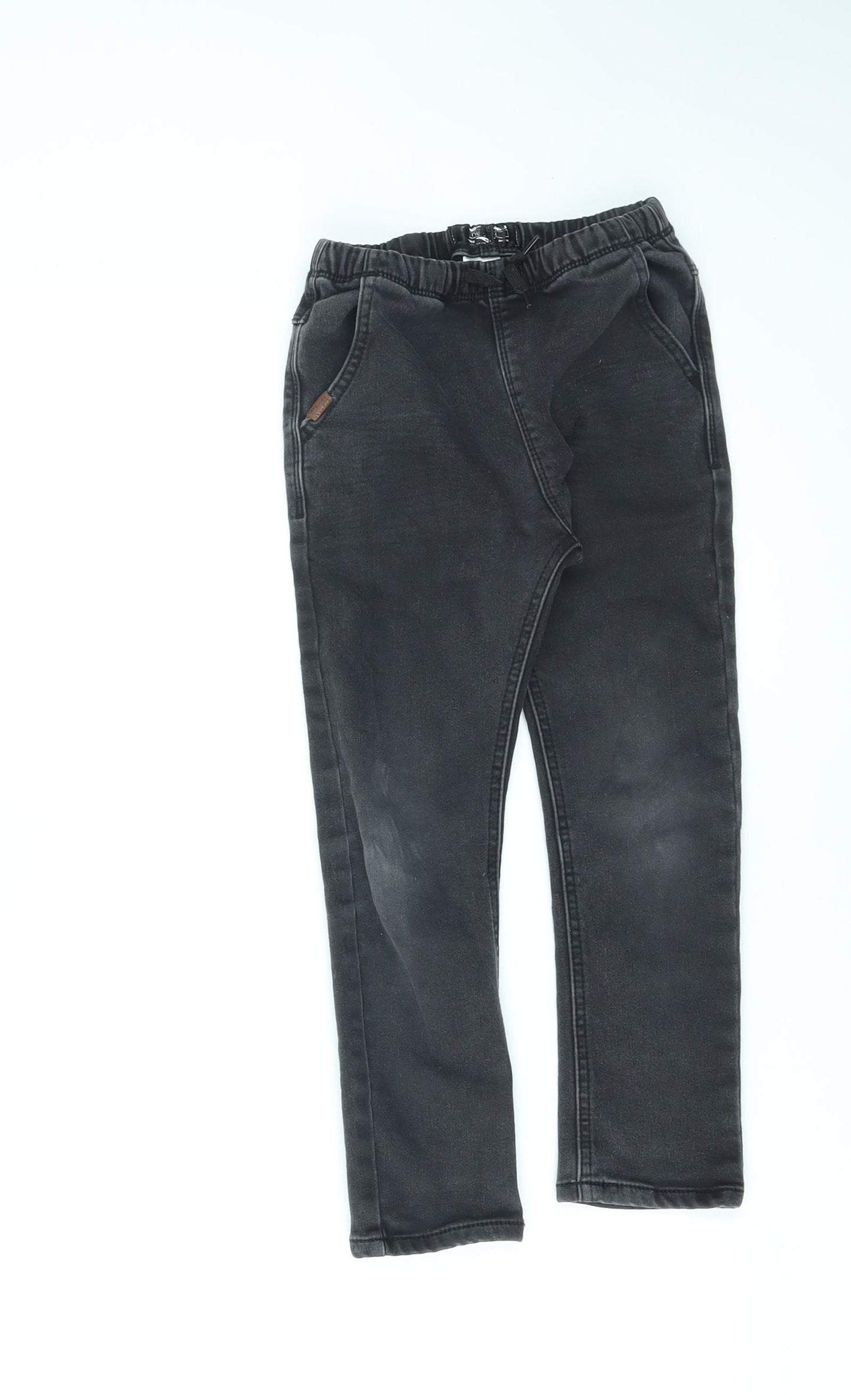 NEXT Girls Black Cotton Skinny Jeans Size 6-7 Years L20 in Regular Drawstring