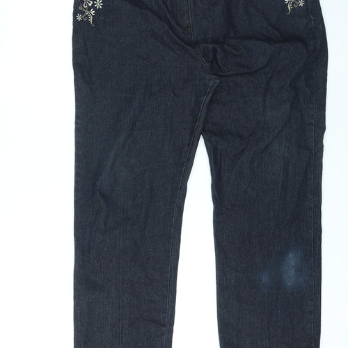 BM Denim Womens Blue Cotton Straight Jeans Size 18 L28 in Regular Zip - Embroidered