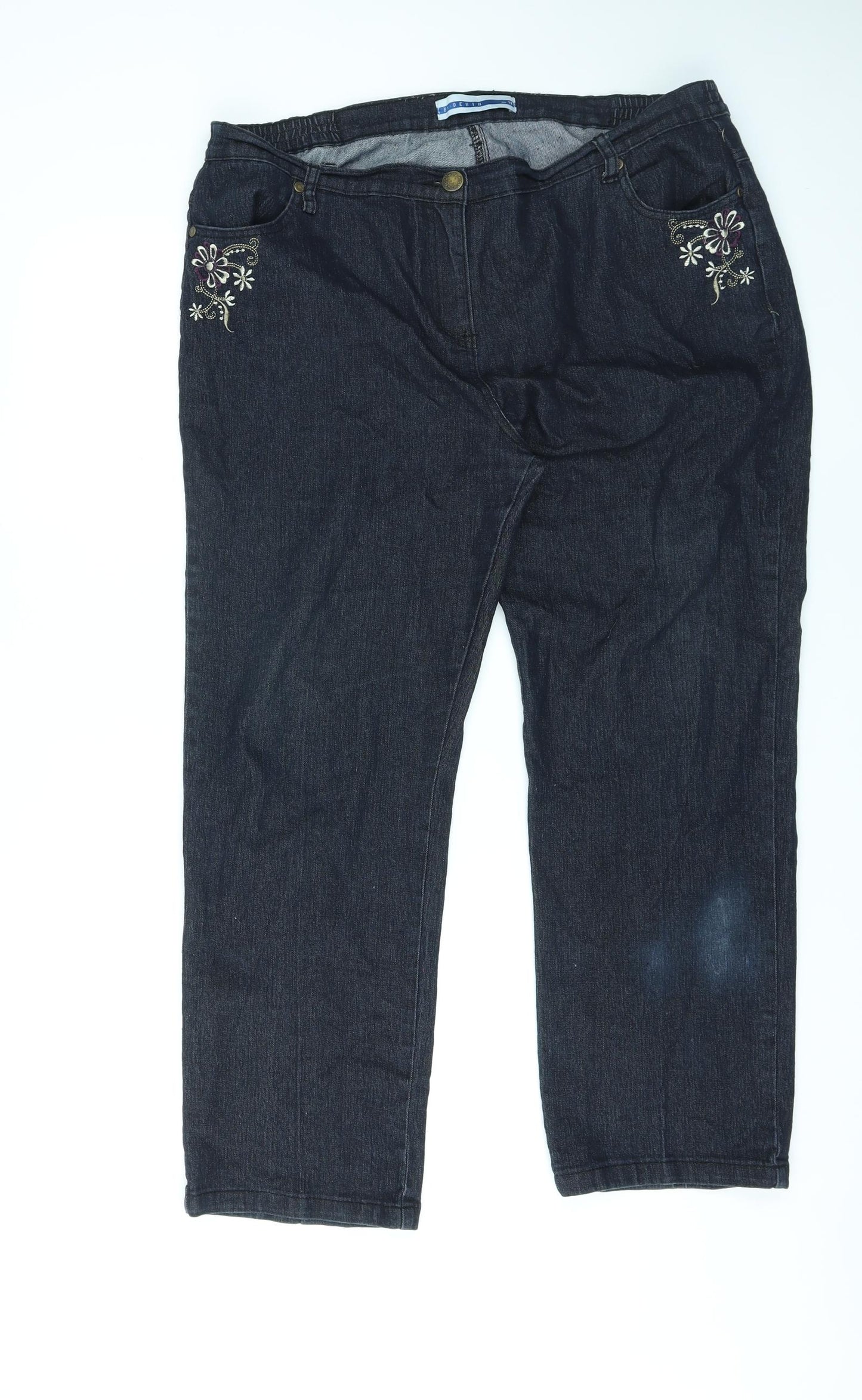 BM Denim Womens Blue Cotton Straight Jeans Size 18 L28 in Regular Zip - Embroidered
