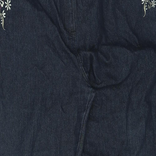 BM Denim Womens Blue Cotton Straight Jeans Size 18 L28 in Regular Zip - Embroidered