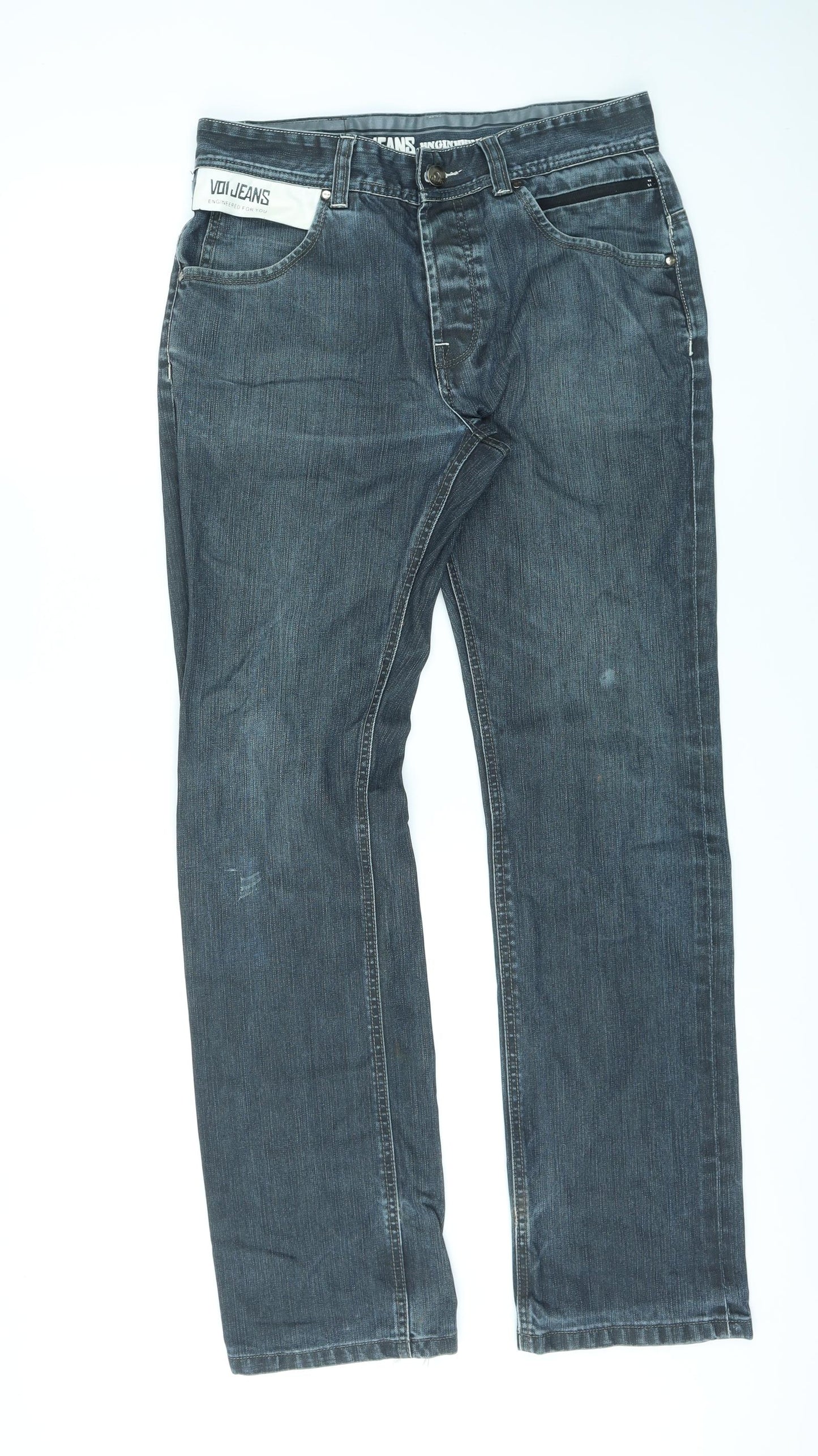 Voi Jeans Mens Blue Cotton Straight Jeans Size 32 in L33 in Regular Zip
