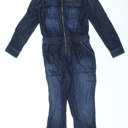 Marks and Spencer Girls Blue Cotton Jumpsuit One-Piece Size 8-9 Years L21 in Zip