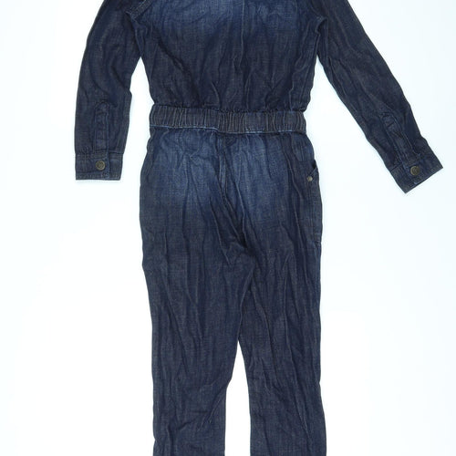 Marks and Spencer Girls Blue Cotton Jumpsuit One-Piece Size 8-9 Years L21 in Zip
