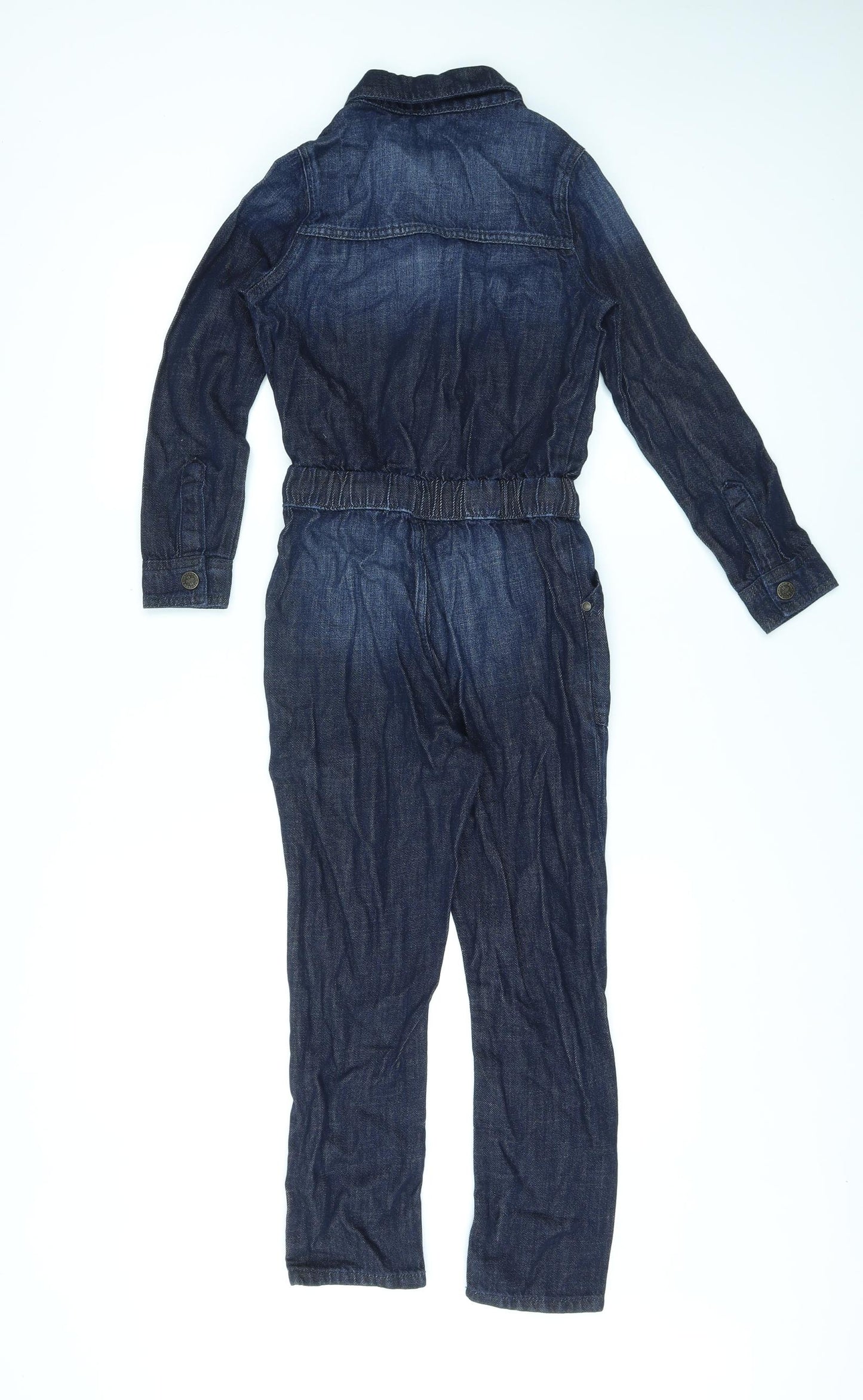 Marks and Spencer Girls Blue Cotton Jumpsuit One-Piece Size 8-9 Years L21 in Zip