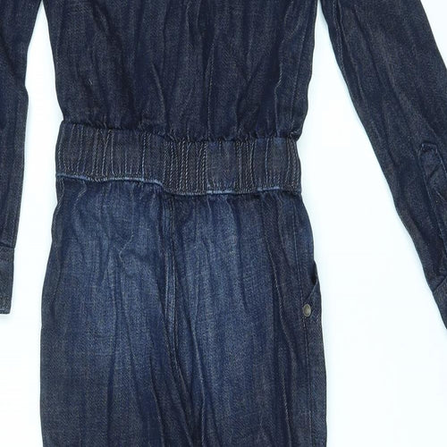 Marks and Spencer Girls Blue Cotton Jumpsuit One-Piece Size 8-9 Years L21 in Zip
