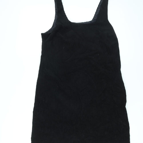 New Look Womens Black Cotton Pinafore/Dungaree Dress Size 8 Square Neck Zip - Pinafore
