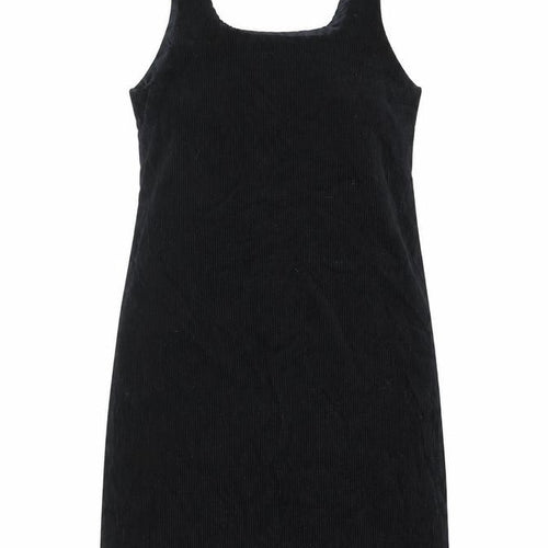 New Look Womens Black Cotton Pinafore/Dungaree Dress Size 8 Square Neck Zip - Pinafore