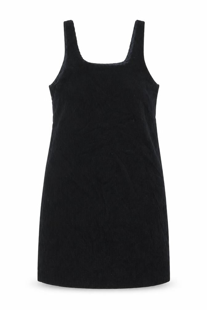 New Look Womens Black Cotton Pinafore/Dungaree Dress Size 8 Square Neck Zip - Pinafore