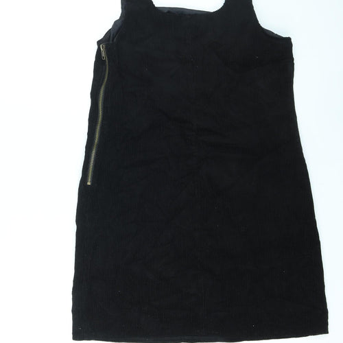 New Look Womens Black Cotton Pinafore/Dungaree Dress Size 8 Square Neck Zip - Pinafore