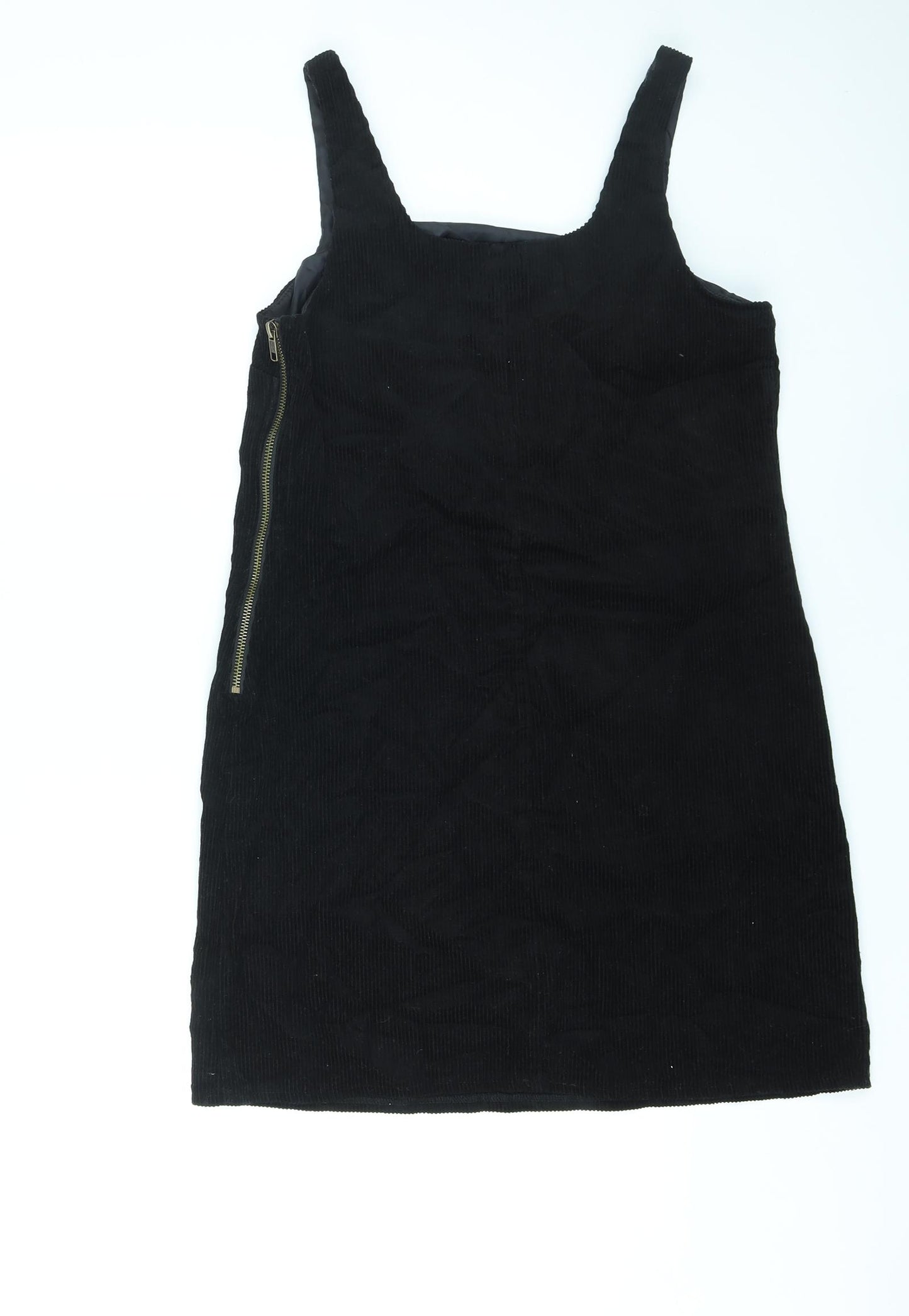 New Look Womens Black Cotton Pinafore/Dungaree Dress Size 8 Square Neck Zip - Pinafore