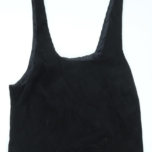 New Look Womens Black Cotton Pinafore/Dungaree Dress Size 8 Square Neck Zip - Pinafore
