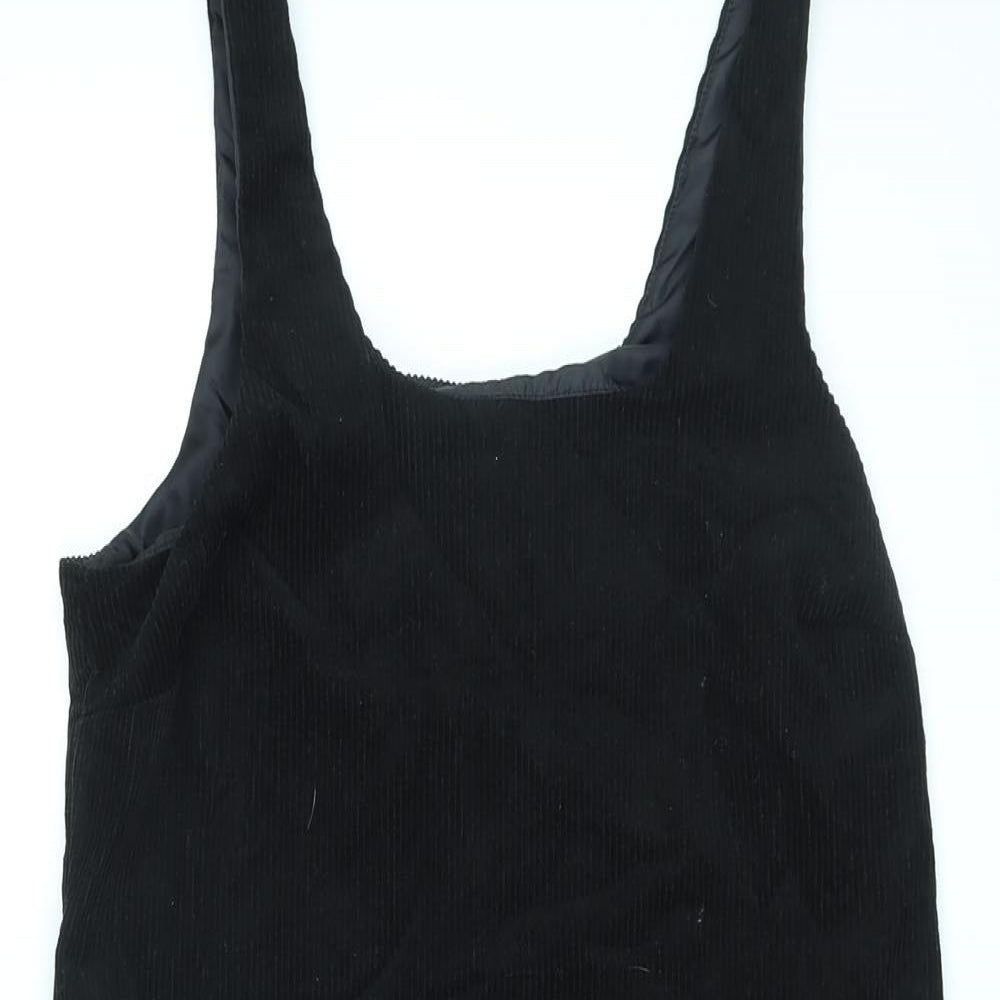 New Look Womens Black Cotton Pinafore/Dungaree Dress Size 8 Square Neck Zip - Pinafore