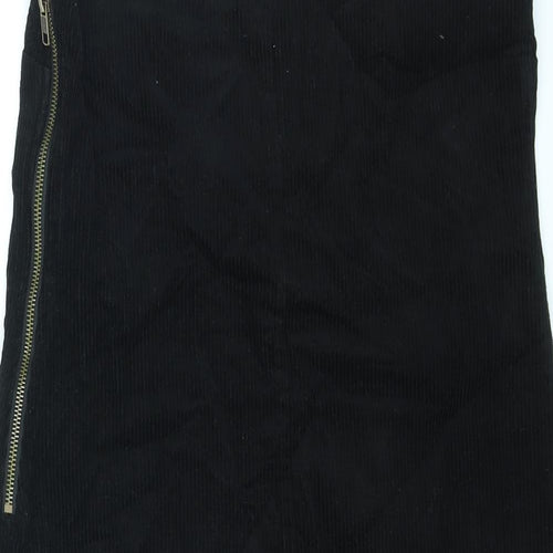 New Look Womens Black Cotton Pinafore/Dungaree Dress Size 8 Square Neck Zip - Pinafore