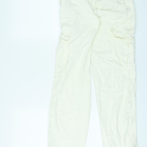 Pull&Bear Womens Ivory Cotton Cargo Trousers Size 6 L31 in Regular Zip