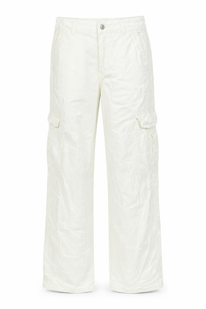 Pull&Bear Womens Ivory Cotton Cargo Trousers Size 6 L31 in Regular Zip