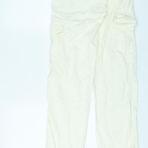 Pull&Bear Womens Ivory Cotton Cargo Trousers Size 6 L31 in Regular Zip