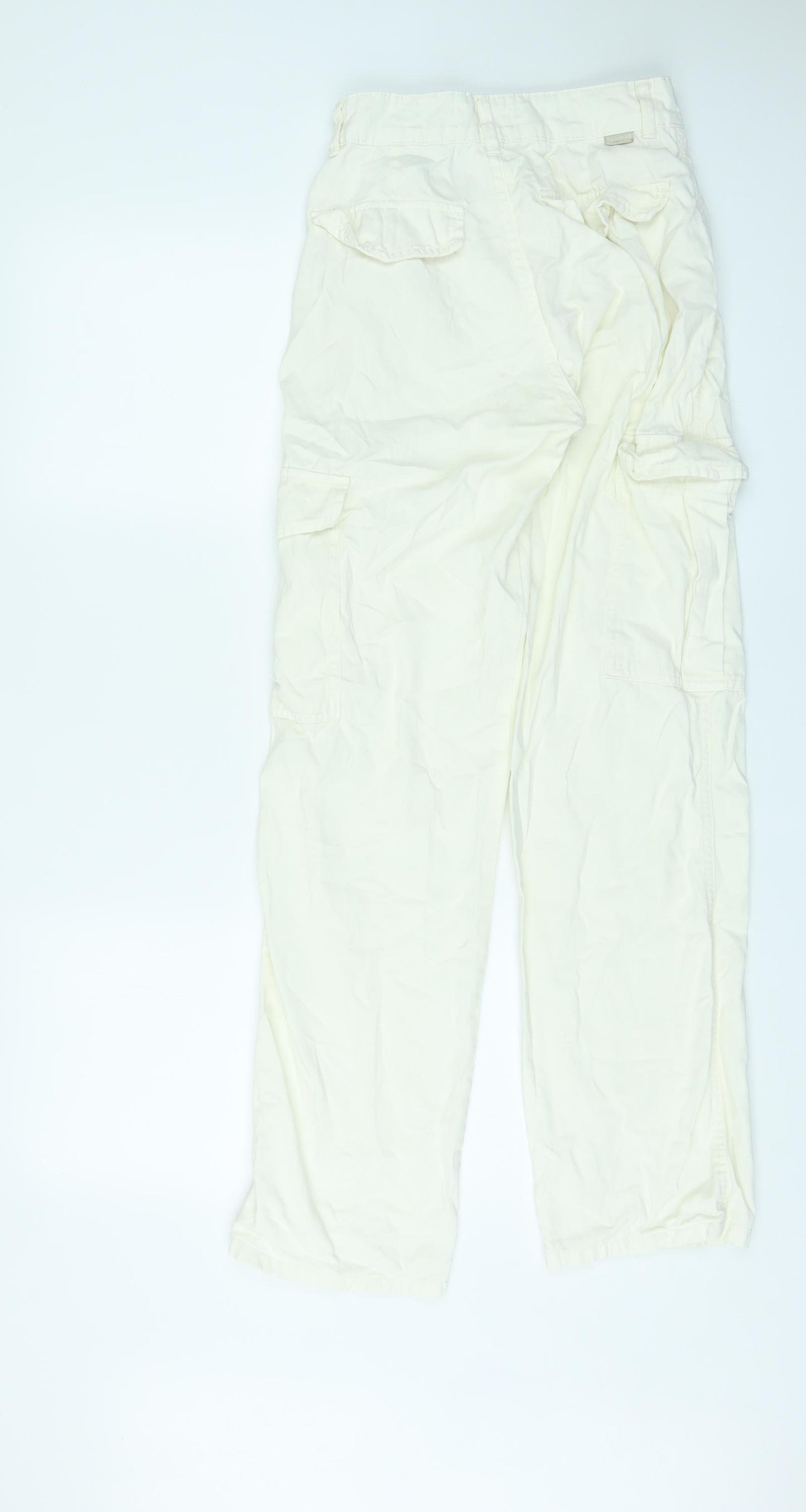 Pull&Bear Womens Ivory Cotton Cargo Trousers Size 6 L31 in Regular Zip