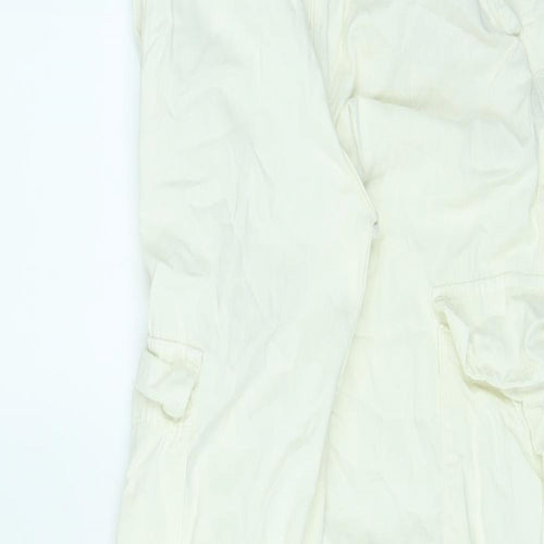Pull&Bear Womens Ivory Cotton Cargo Trousers Size 6 L31 in Regular Zip