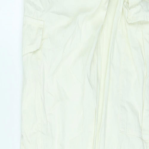 Pull&Bear Womens Ivory Cotton Cargo Trousers Size 6 L31 in Regular Zip
