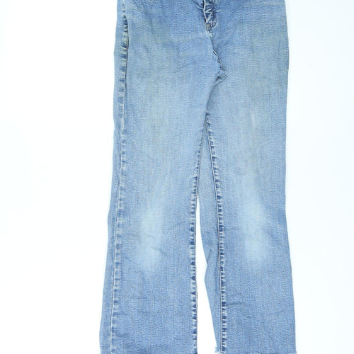 Per Una Womens Blue Cotton Straight Jeans Size 8 L23 in Regular Zip - Raw Hems