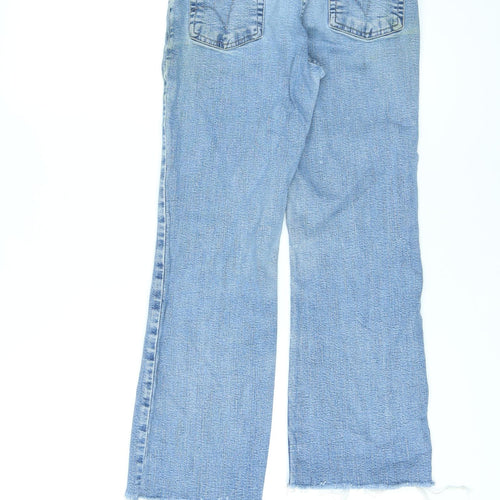 Per Una Womens Blue Cotton Straight Jeans Size 8 L23 in Regular Zip - Raw Hems