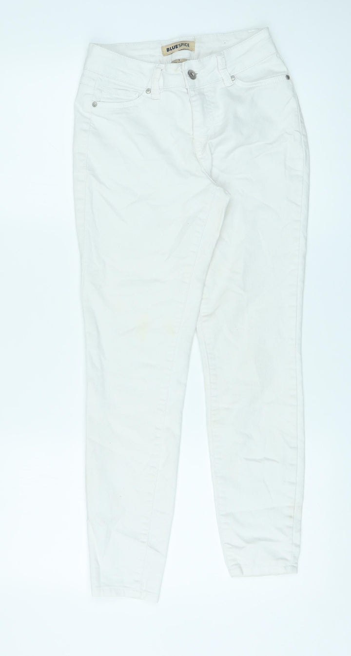Blue Spice Womens Ivory Cotton Skinny Jeans Size 24 in L26 in Regular Zip