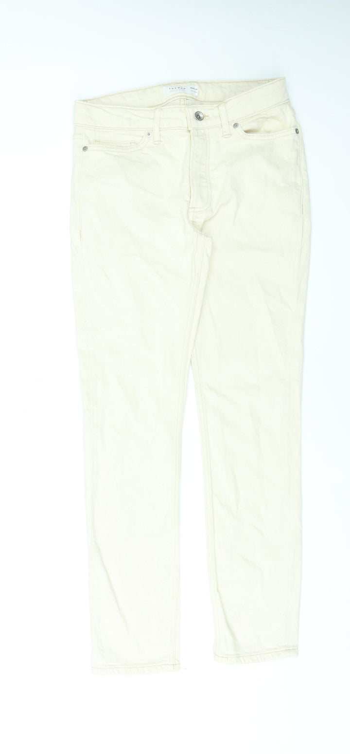 Topman Mens Ivory Cotton Straight Jeans Size 28 in L30 in Regular Zip