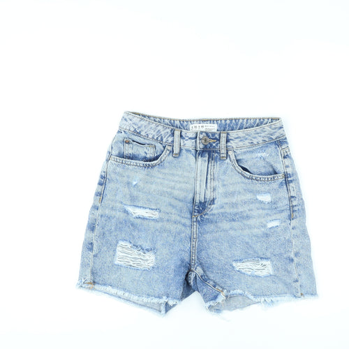 Denim & Co. Womens Blue Cotton Boyfriend Shorts Size 8 L4 in Regular Zip - Raw Hems, Distressed