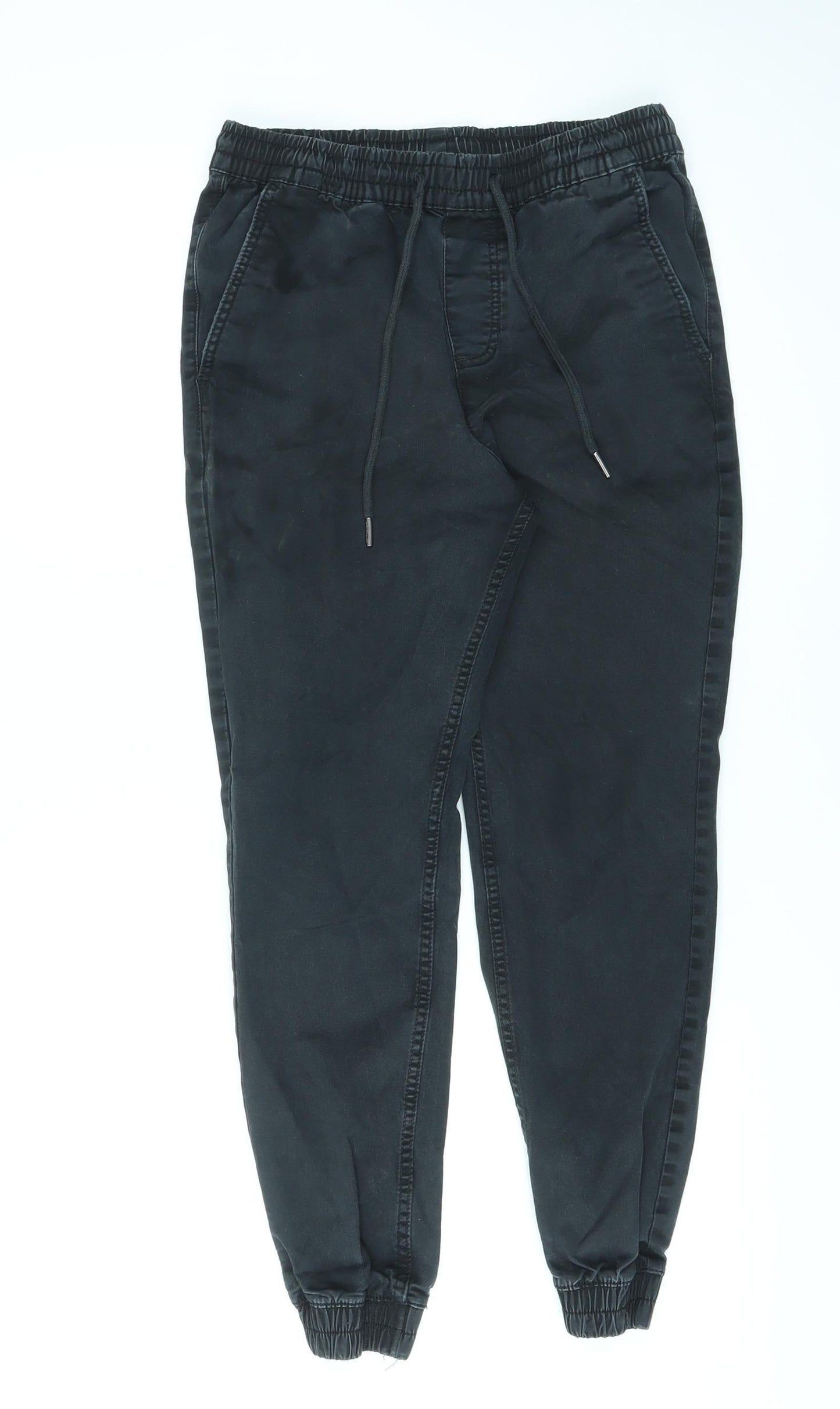 JACK & JONES Mens Black Cotton Tapered Jeans Size XS L24 in Regular Drawstring