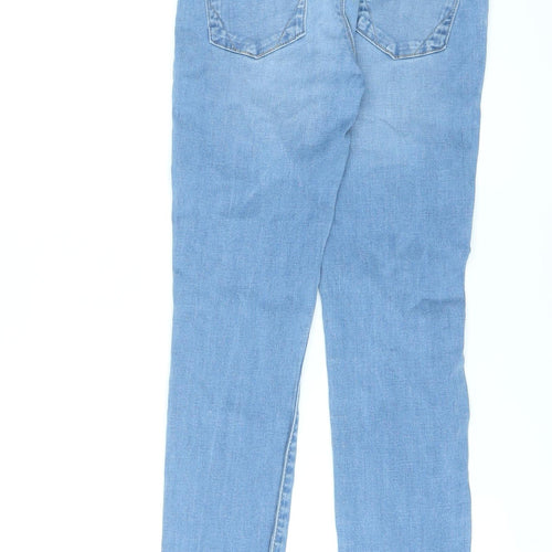 River Island Girls Blue Cotton Skinny Jeans Size 9 Years L23 in Regular Pullover - Distressed, Raw Hem