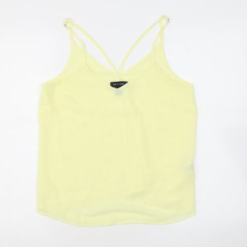 New Look Womens Yellow Polyester Basic Tank Size 8 V-Neck - Sheer