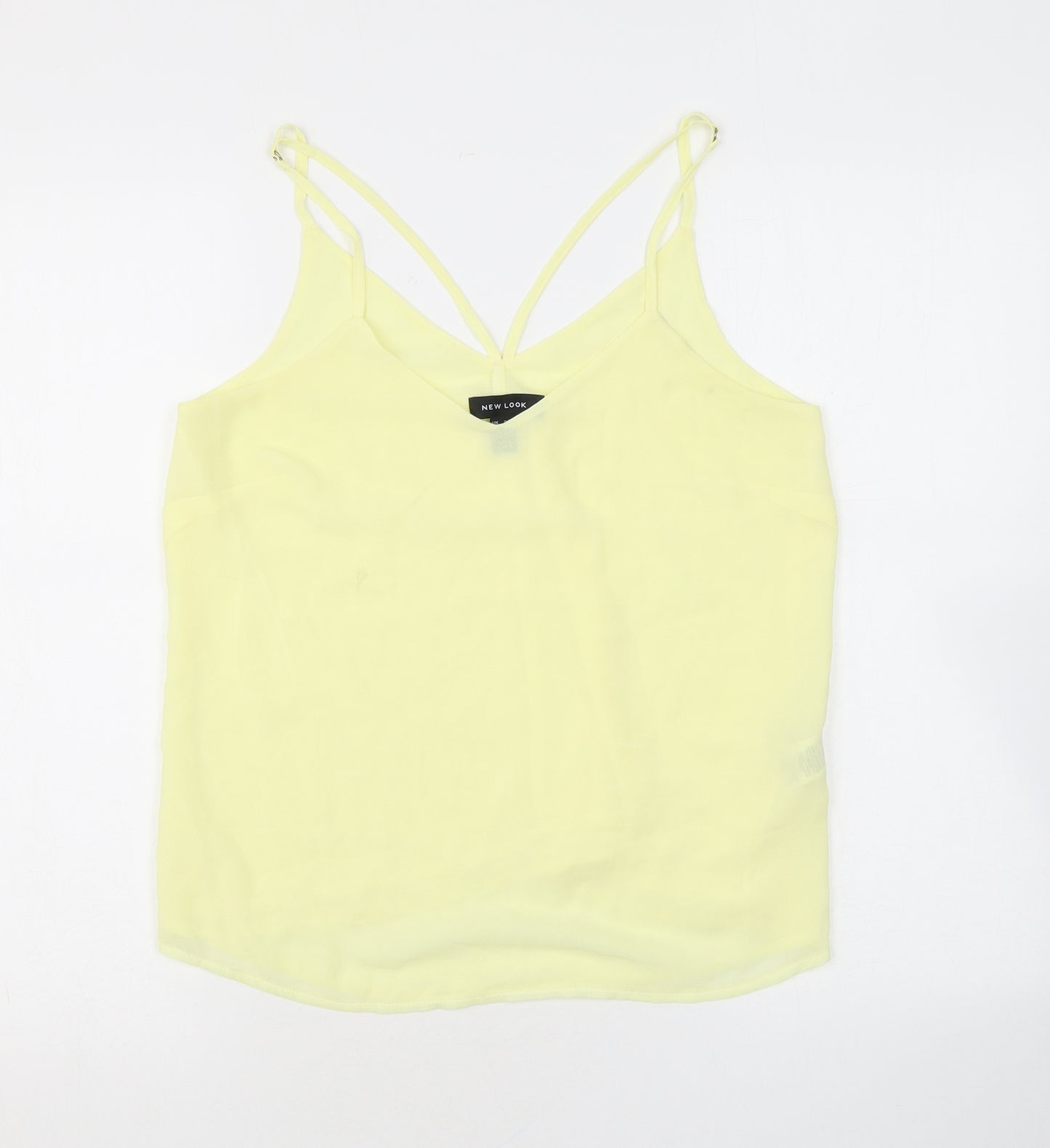 New Look Womens Yellow Polyester Basic Tank Size 8 V-Neck - Sheer