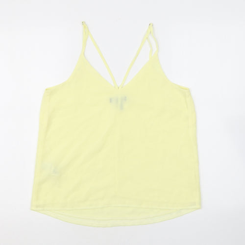 New Look Womens Yellow Polyester Basic Tank Size 8 V-Neck - Sheer